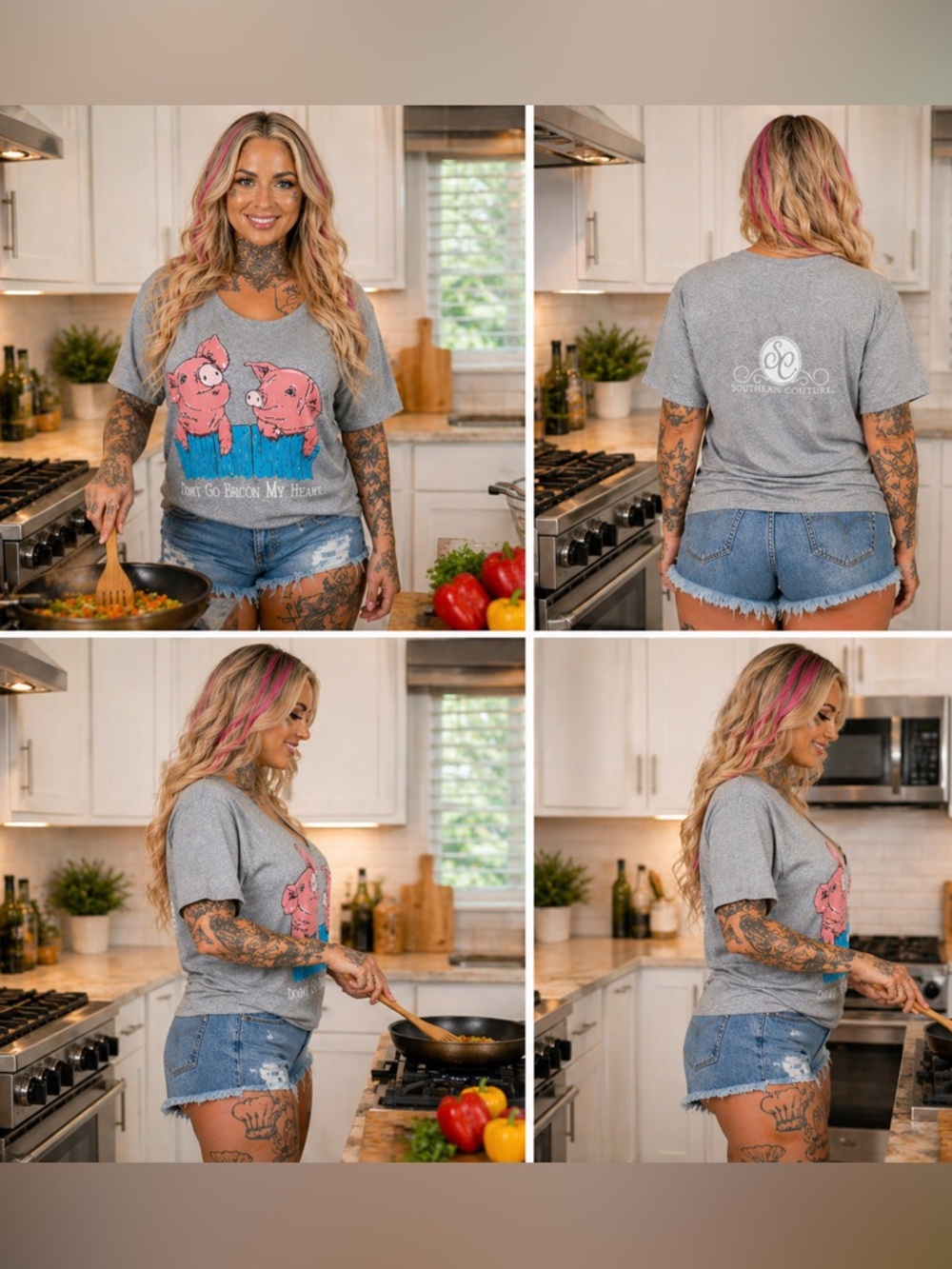 Dont go Bacon My Heart Cotton Blend Tee Shirt Size 2XL Women’s Gray NEW
